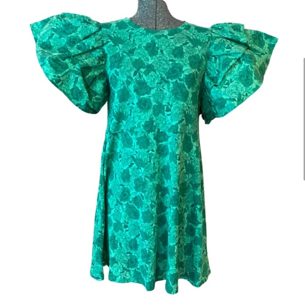 Zara Green ruffle sleeve dress